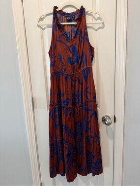GAP Sleeveless Rust & Blue Printed Midi Dress